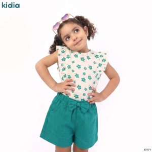 طقم Green flowers  بناتي قطعتين صيفي